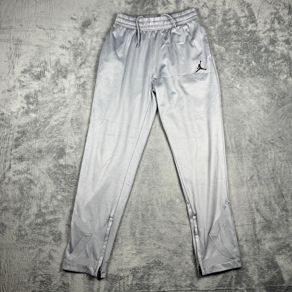 Air Jordan Sweatpants Youth M Gray Fleece Lined Gym Workout Ankle Zip Drawstring
